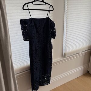 Chelsea28 Navy Lace Midi Dress
